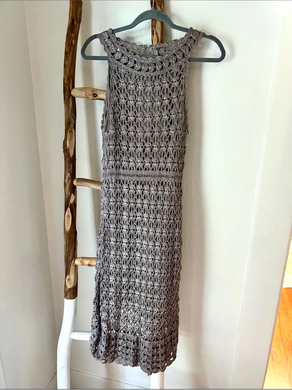 INC International Concepts Silver Grey Crochet Stretch Body Con Midi Dress XL